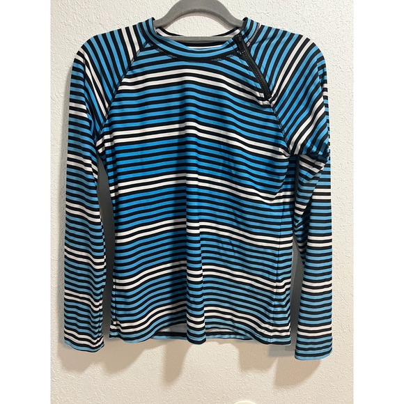 Cabana Life Other - Cabana Life Rashguard Swim Top Blue Gray Stripe Zip Neck Size L